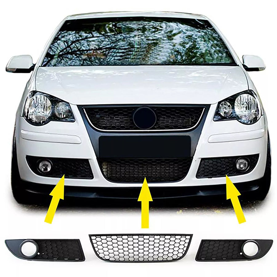 Inserto griglia radiatore a nido d'ape + mascherine fendinebbia per VW Polo 9N3