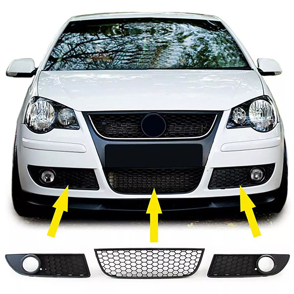Inserto griglia radiatore a nido d'ape + mascherine fendinebbia per VW Polo 9N3