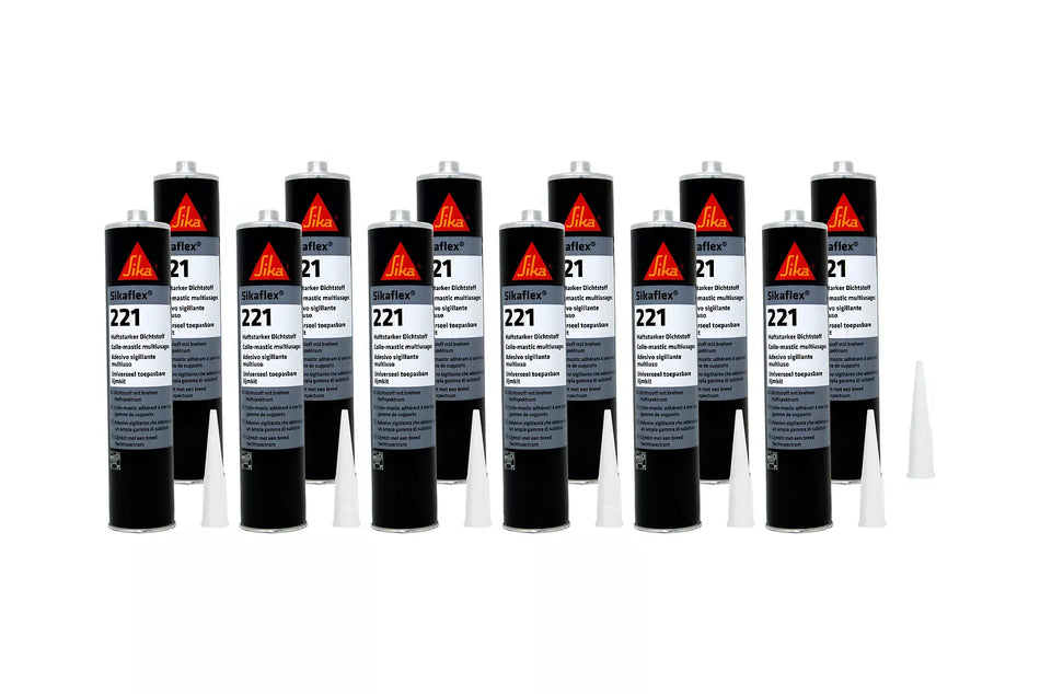 12x Sikaflex 221 300ml Grigio Acciaio Sigillante Sigillante Adesivo Cartuccia