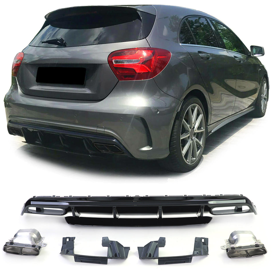 Diffusore look A45 +Terminali NERI per Mercedes W176 Classe A (13-18) Posteriore