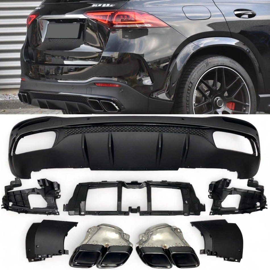 Diffusore + Terminali di Scarico 2X2 (NERO) per MERCEDES W167 GLE SUV