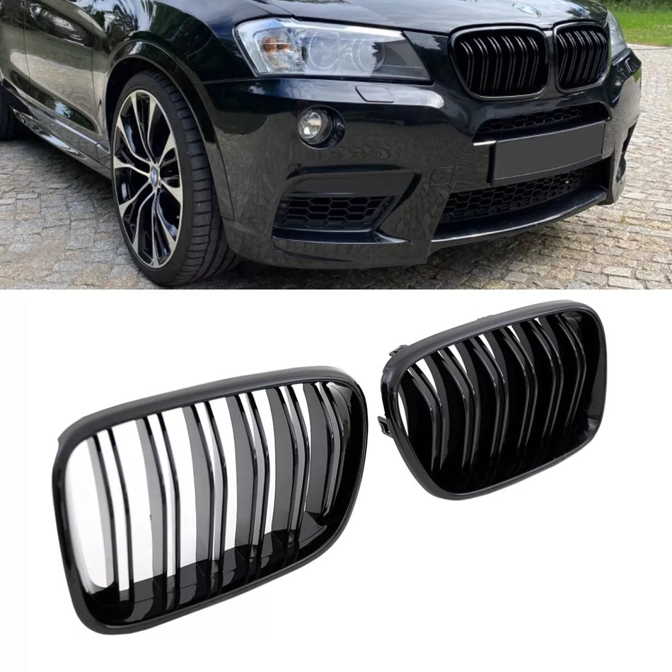 SET Griglia DOPPIA BARRA Nero Lucido VERNICIATO per BMW X3 F25 10-