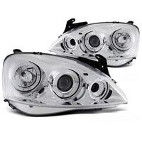 Fari Angel Eyes LED cromati per Opel Corsa C 2000 al 2006