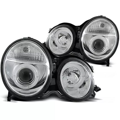 Fari Angel Eyes LED cromati per Mercedes Benz Classe E W210 99-02