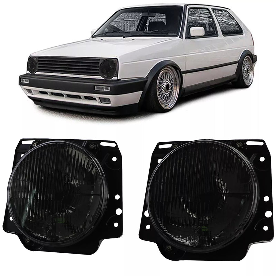 Fari H4 nero fumo scanalati + mirino per VW Golf 2 83-91