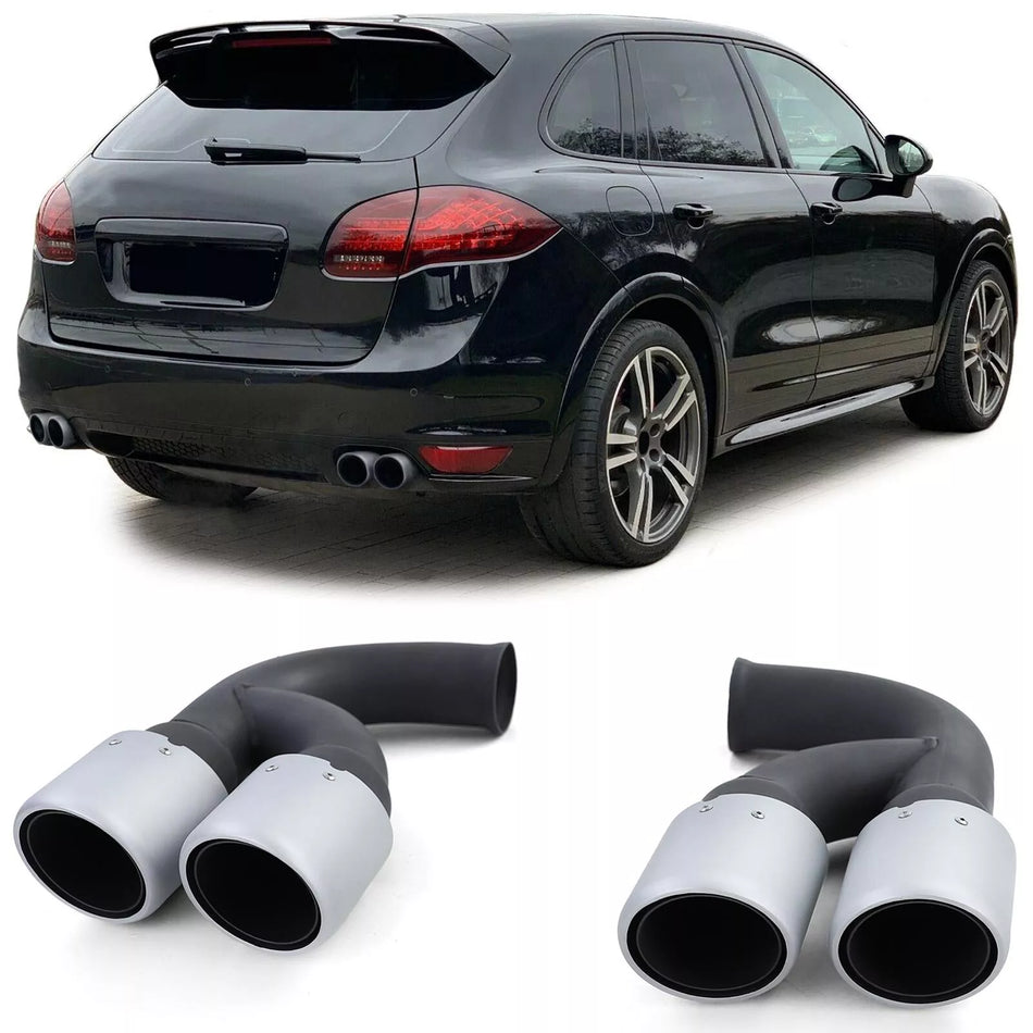 Doppio tubo acciaio inox terminali argento per Porsche Cayenne 92A 310-14
