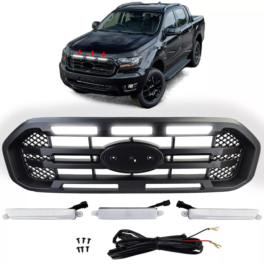 Griglia nera doppio ponte + LED adatta per Ford Ranger T8 19-23 2.0 TDCi