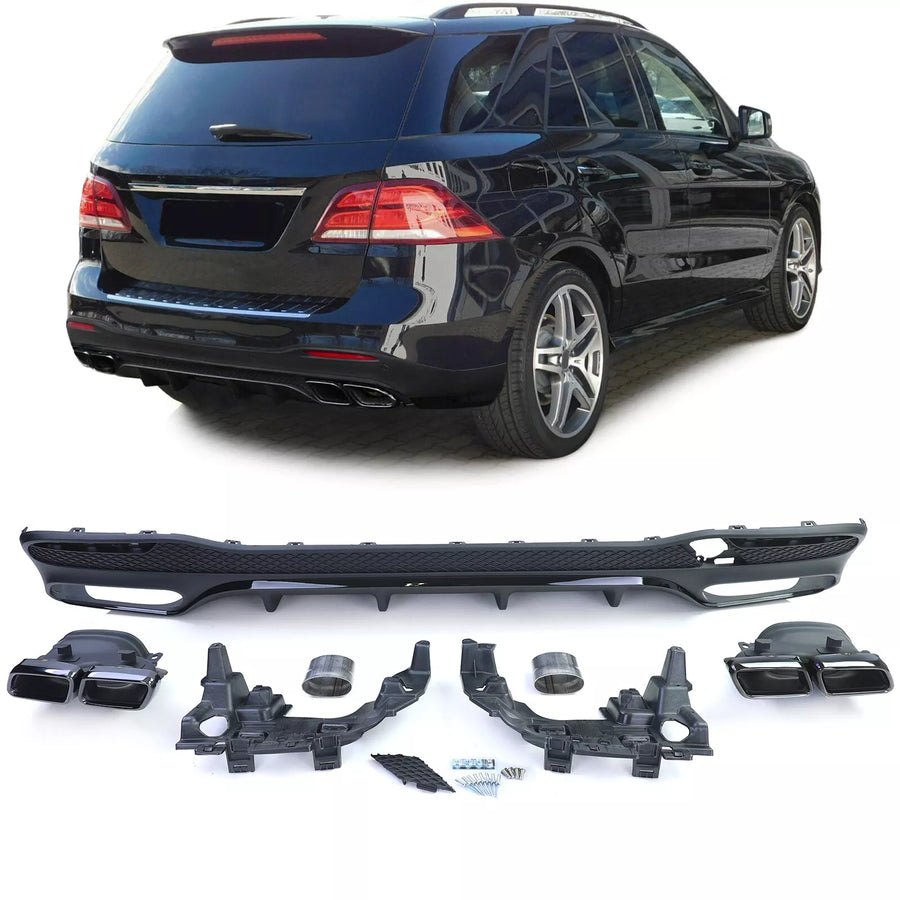 Diffusore Posteriore Sport + Doppi Terminali Neri per Mercedes GLE W166 15-18