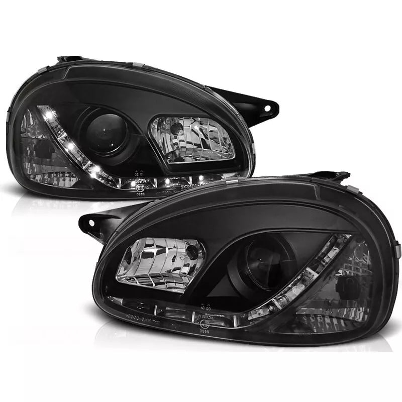 Fari Luce Diurna LED Nero per Opel Corsa B 1993 - 2000