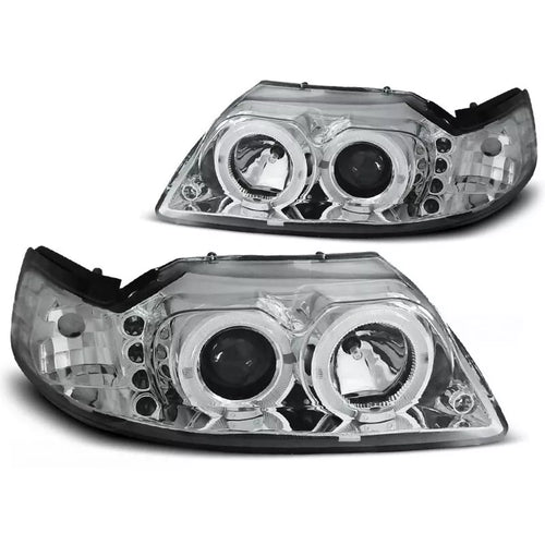 Fari Angel Eyes LED cromati per Ford Mustang III 1998 al 2004