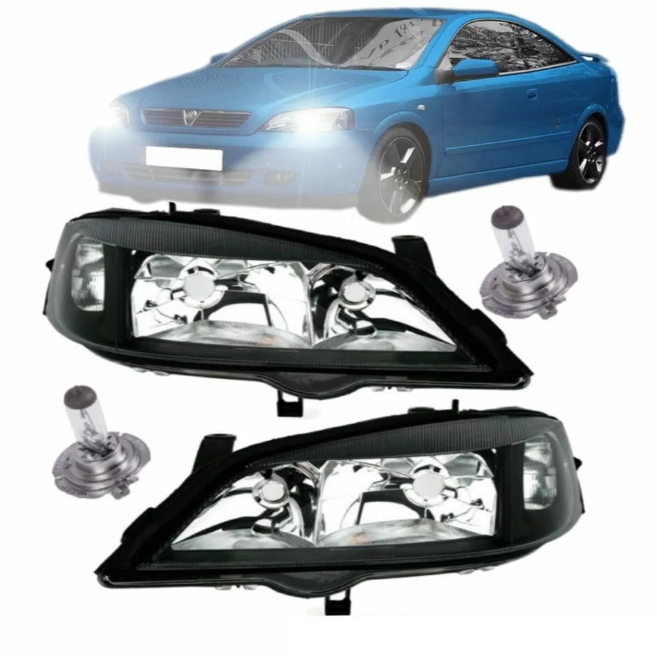 SET FARI OPEL ASTRA G dx sinistro vetro Nero 97-04 +H7