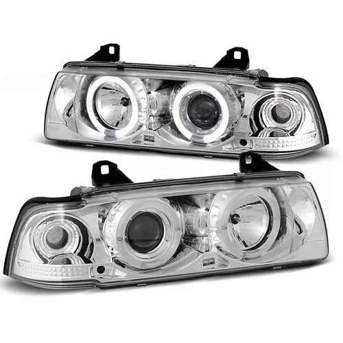 Fari Angel Eyes led cromato per BMW Serie 3 E36 Coupè/Cabrio 90-99