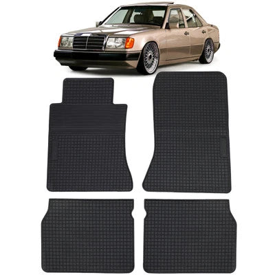 Tappetini auto in gomma neri set premium, per Mercedes Classe E W124 84-97