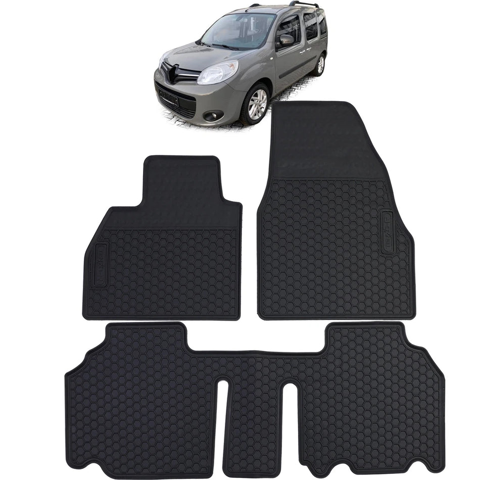 Tappetini auto in gomma neri set premium per Renault Kangoo II 2008-2022