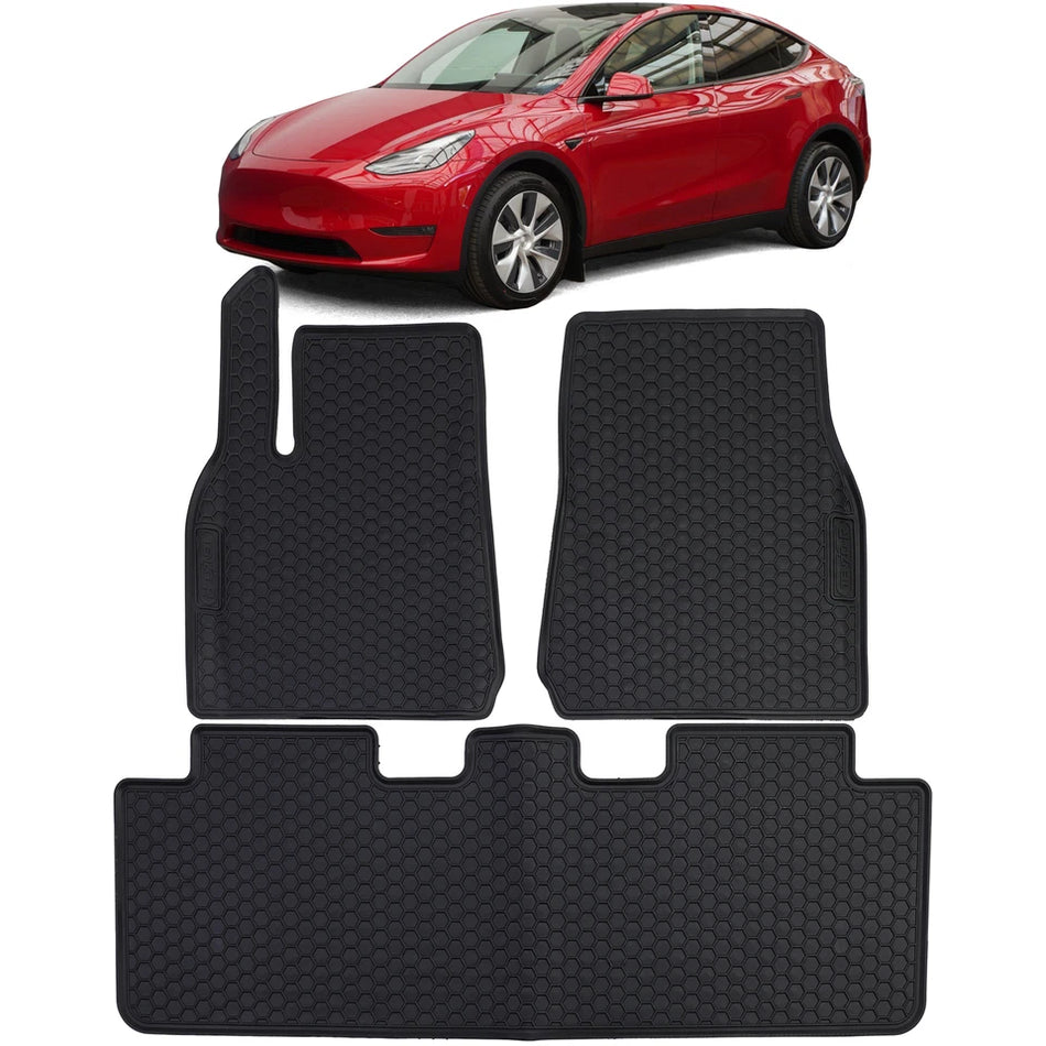 Tappetini auto in gomma neri set premium adatti per Tesla Model Y dal 2020
