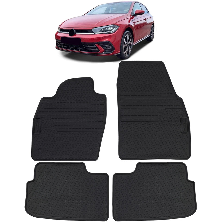 Tappetini auto in gomma neri set premium per VW Polo 6 tipo AW 17-21