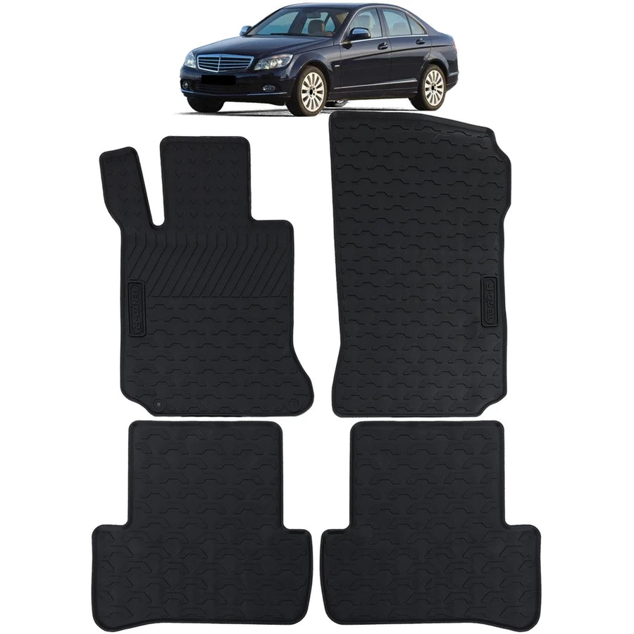 Tappetini auto in gomma neri set premium per Mercedes Classe C W204 S204 07-11