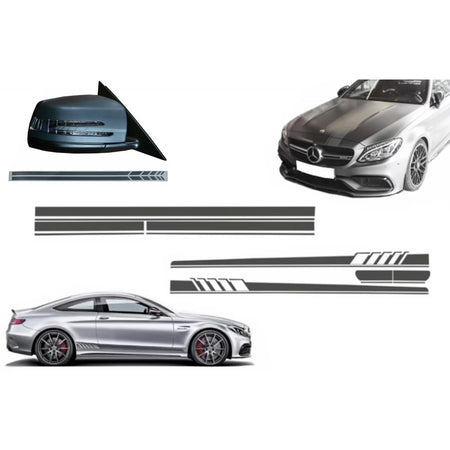 Set Adesivi Cofano Tetto Portellone Specchietti Grigio Scuro per Mercedes C205