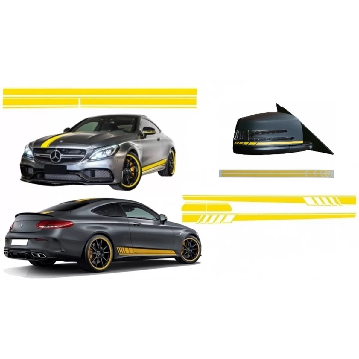 Set Adesivi Laterali Cofano Tetto Portellone Specchietti Giallo Opaco