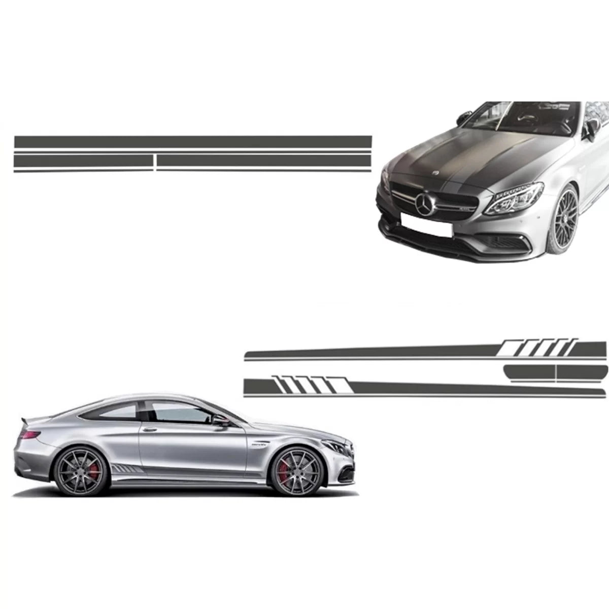 Set Adesivi Laterali Cofano Tetto Portellone Grigio Scuro per Mercedes C205