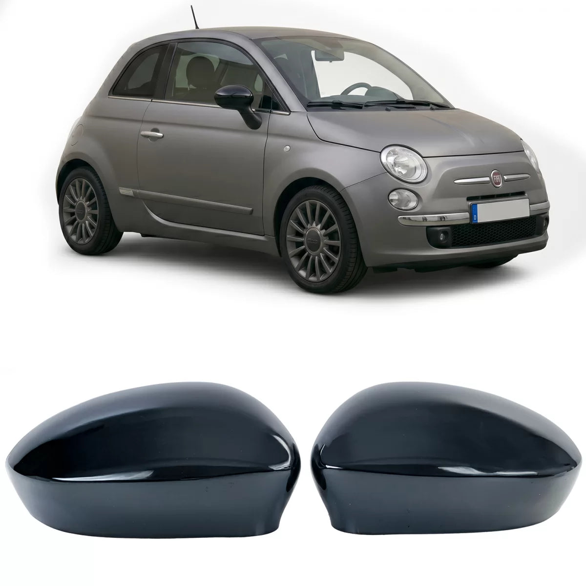Calotte Specchietti Nero Lucido per Fiat 500 dal 2007 al 2020