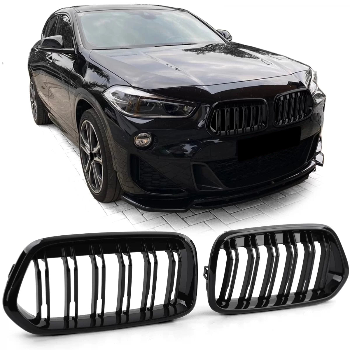Griglia Sportiva Doppia Alette Lucida Anteriore per BMW X2 F39 dal 18