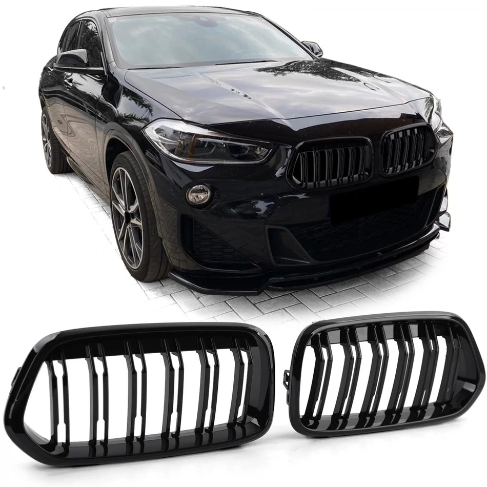 Griglia Sportiva Doppia Alette Lucida Anteriore per BMW X2 F39 dal 18