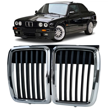 Griglia Anteriore Sportiva Nero Cromato per BMW Serie 3 E30 1982-1994