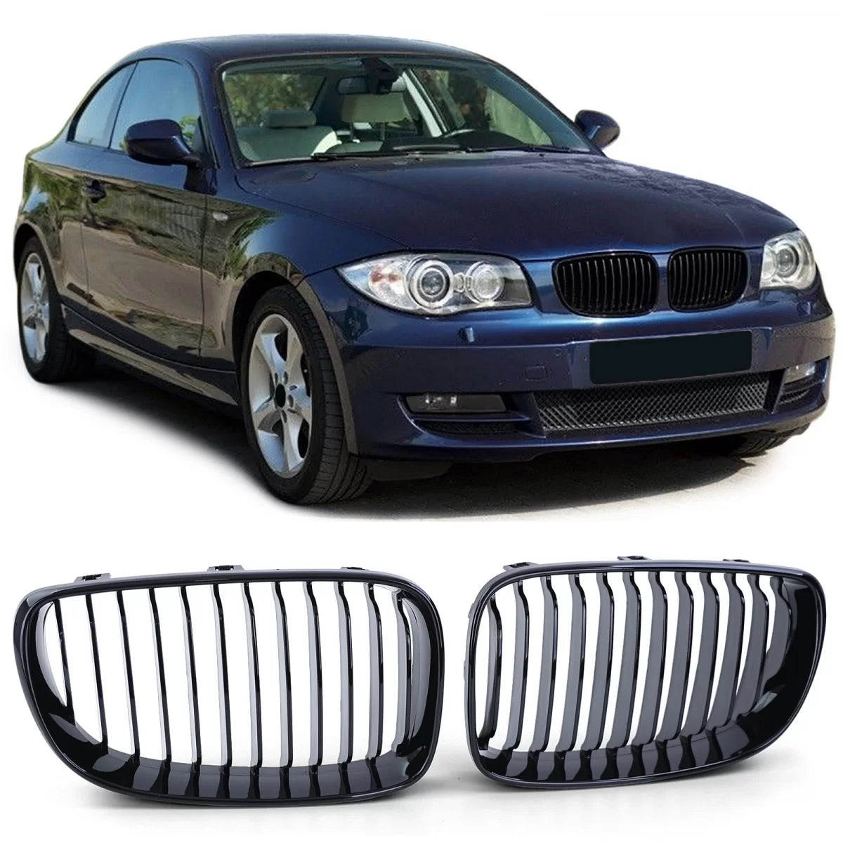 Griglia Anteriore Sportiva Nera Lucida per BMW Serie 1 E81 E82 E87 E88 dal 2007