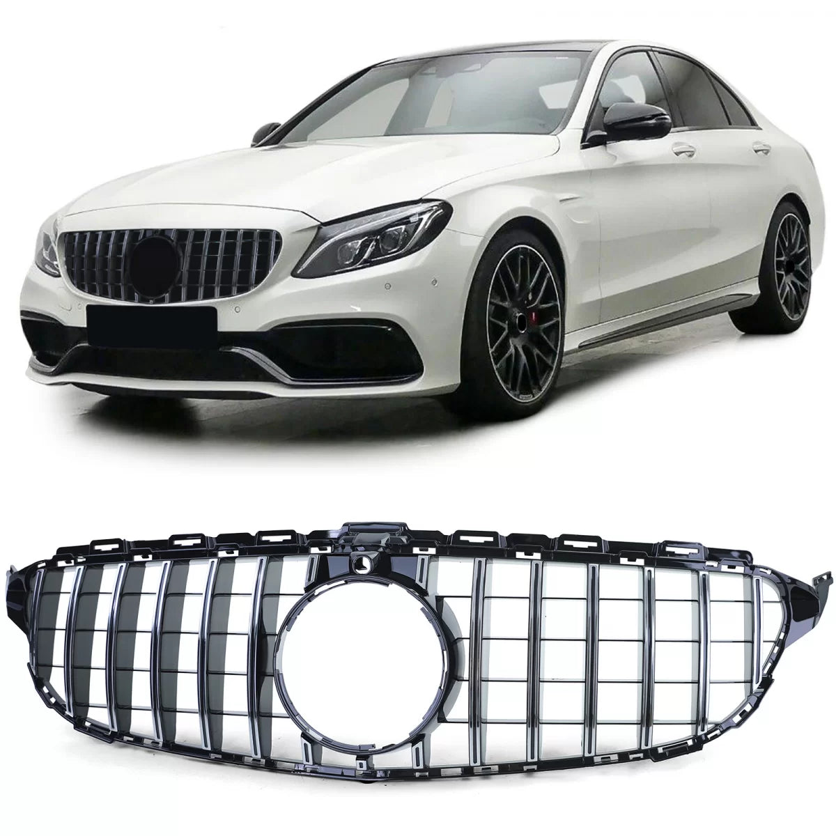 Griglia Sportiva Nero Lucido Cromata per Mercedes Classe C W205 S205 2014-2018