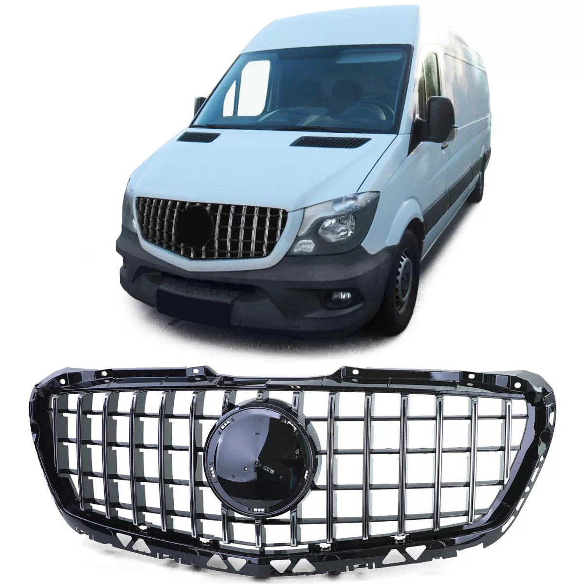 Griglia Sportiva Nera Lucida con Cromature per Mercedes Sprinter W906 Facelift