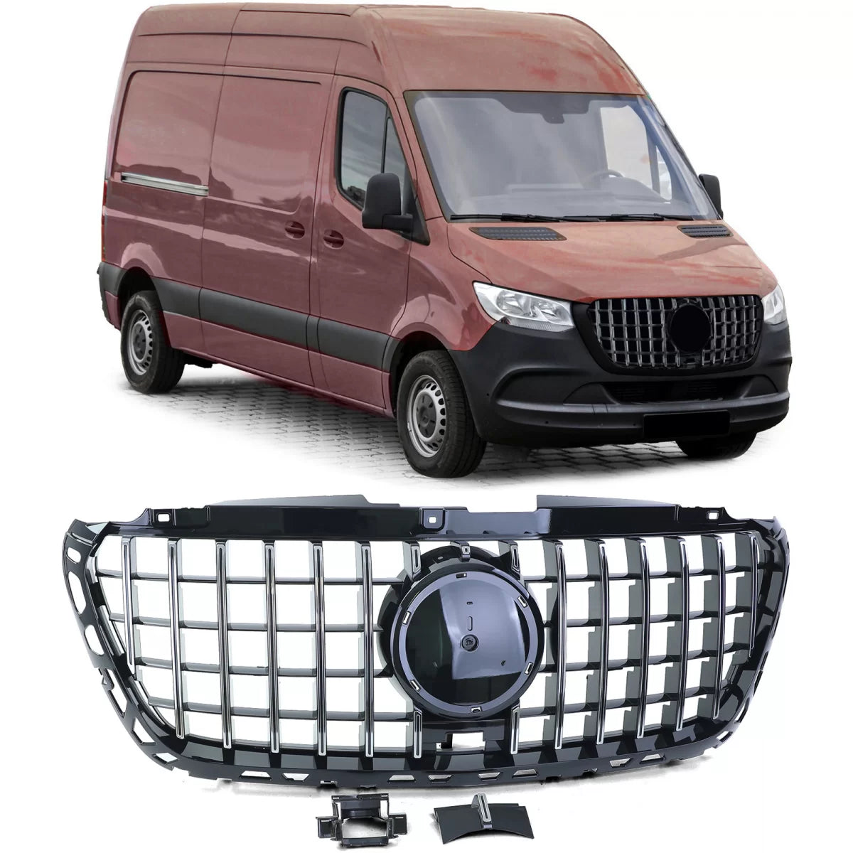 Griglia Sportiva Nera Lucida con Cromature per Mercedes Sprinter W907 910 dal 18