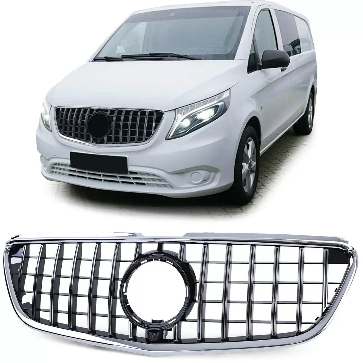 Griglia Sportiva Nera Lucida con Cromature per Mercedes Vito W447 dal 14