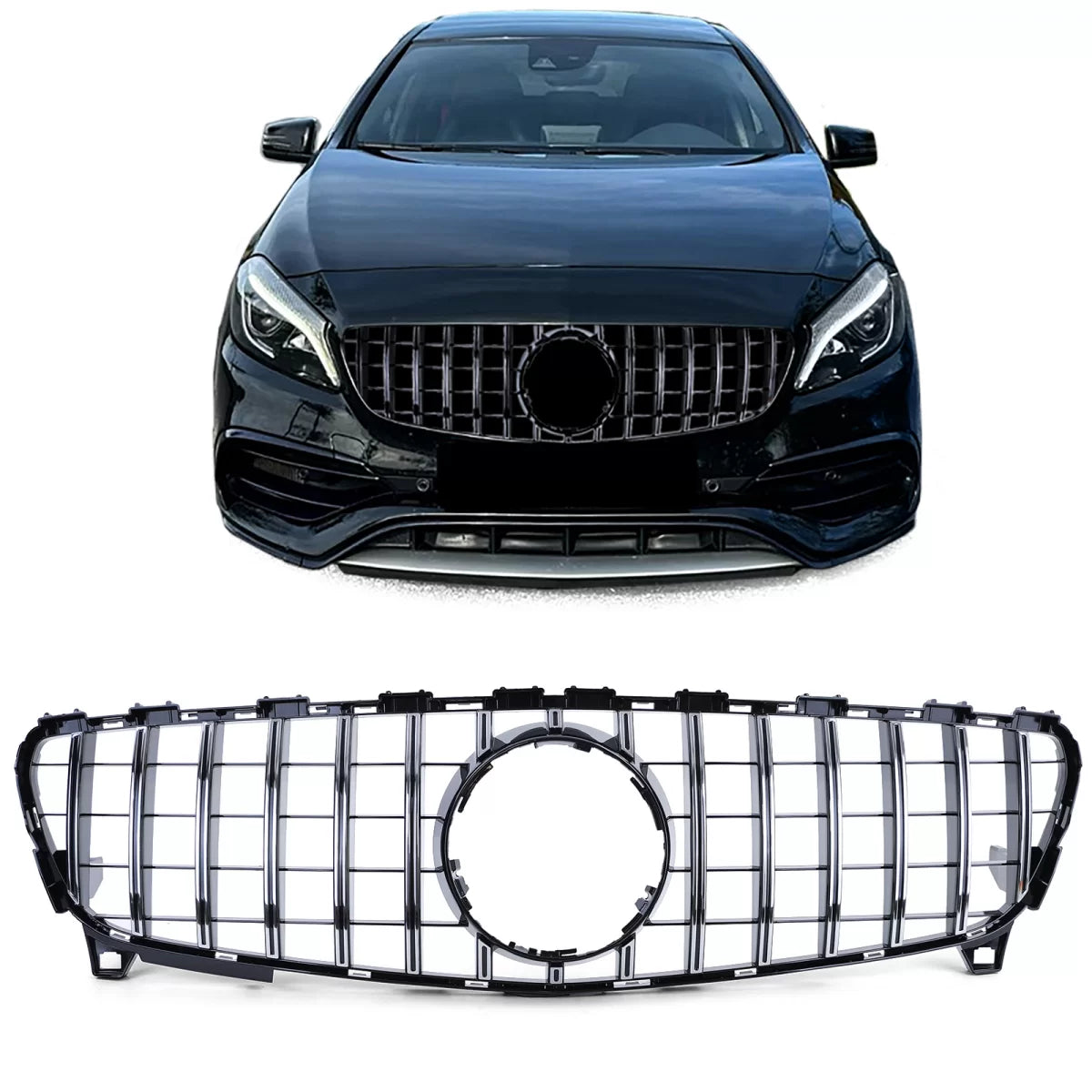 Griglia Sportiva Nera Lucida con Cromature per Mercedes W176 Facelift 15-18