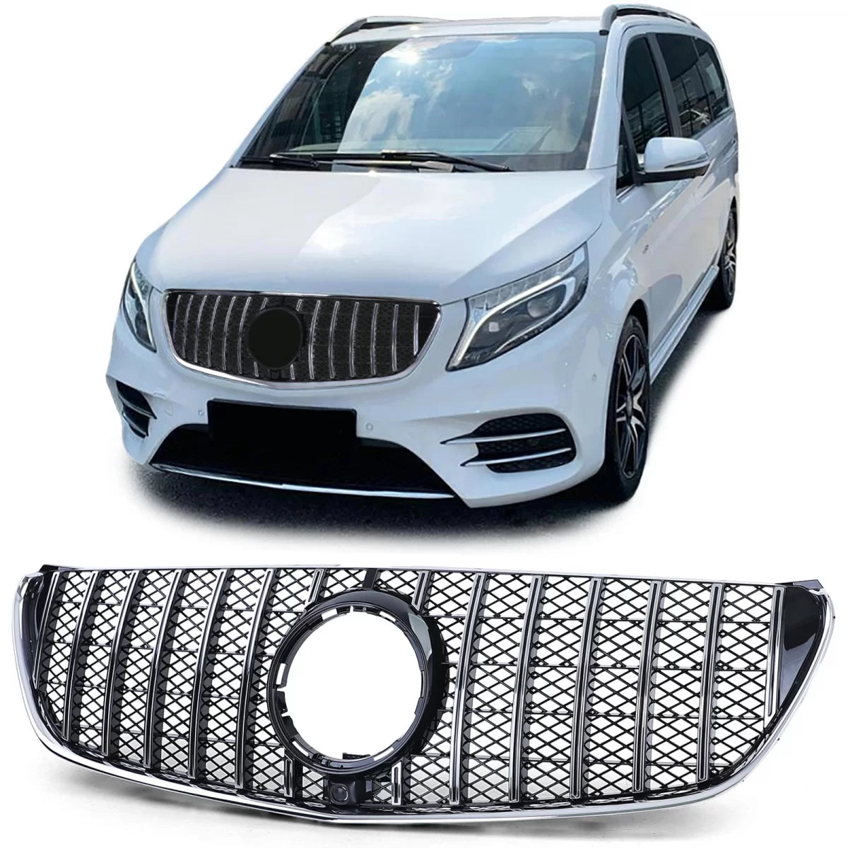 Griglia Sportiva Cromata Nera Lucida per Mercedes Classe V W447 14-19
