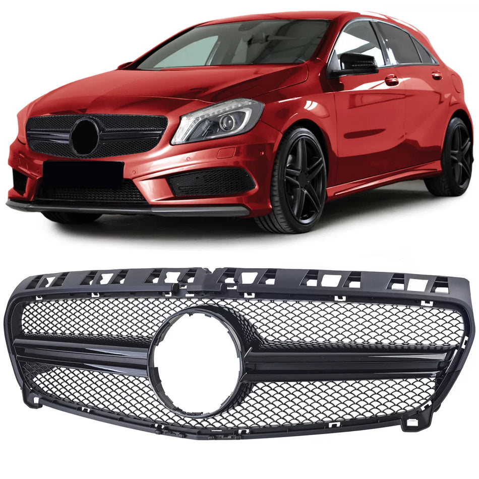 Griglia Sportiva Doppia Barra Nera Lucida per Mercedes Classe A W176 12-15