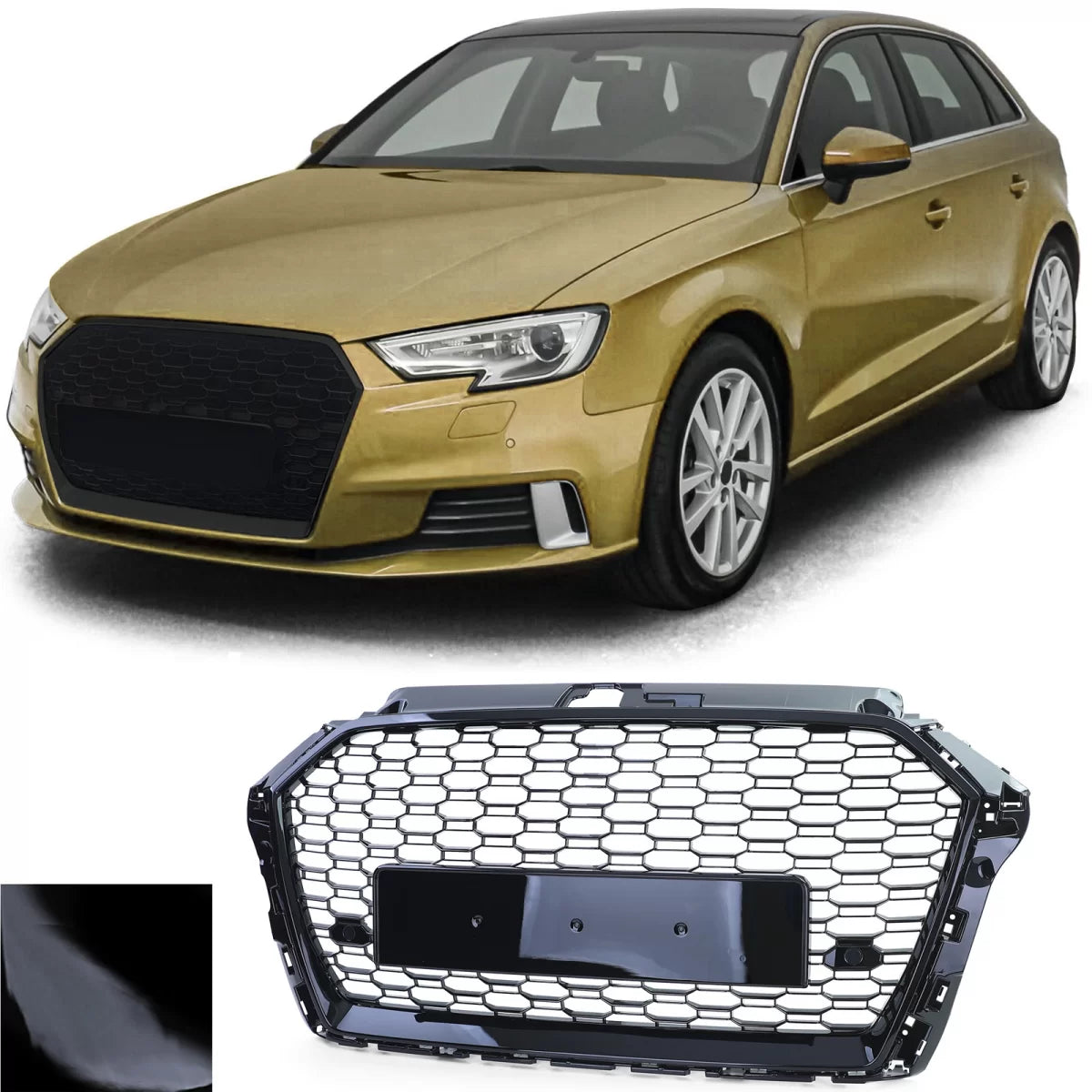 Griglia Sportiva Nido D'ape Nero Lucido Anteriore Audi A3 8V 16-20 Senza Acc