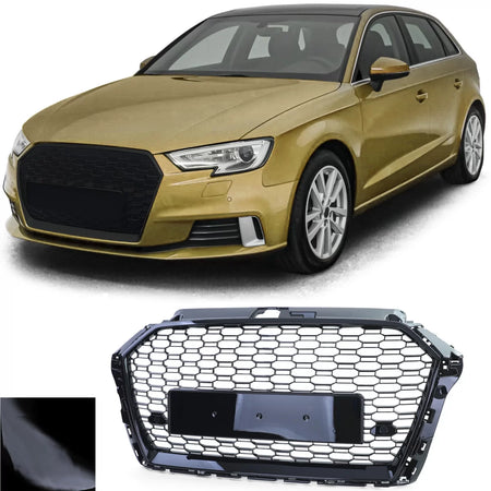 Griglia Sportiva Nido D'ape Nero Lucido Anteriore Audi A3 8V 16-20 Senza Acc