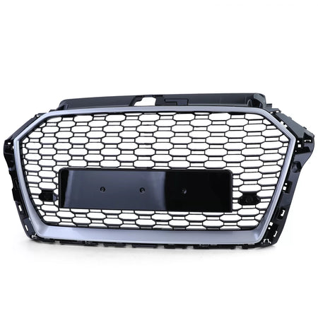 Griglia Sportiva Nido D'ape Nero Lucido Argento per Audi A3 8V 16-20 Senza ACC