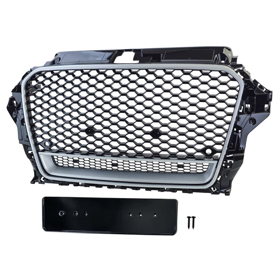 Griglia Sportiva Nido D'ape Nero Lucido Argento per Audi A3 8V 12-16