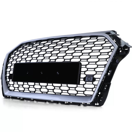 Griglia Sportiva Nido D'ape Nero Lucido Argento per Audi A3 8V 16-20 Senza ACC