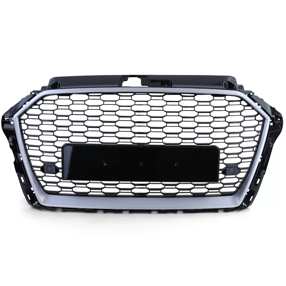 Griglia Sportiva Nido D'ape Nero Lucido Argento per Audi A3 8V 16-20 Senza ACC