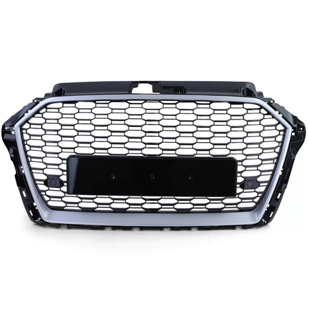 Griglia Sportiva Nido D'ape Nero Lucido Argento per Audi A3 8V 16-20 Senza ACC