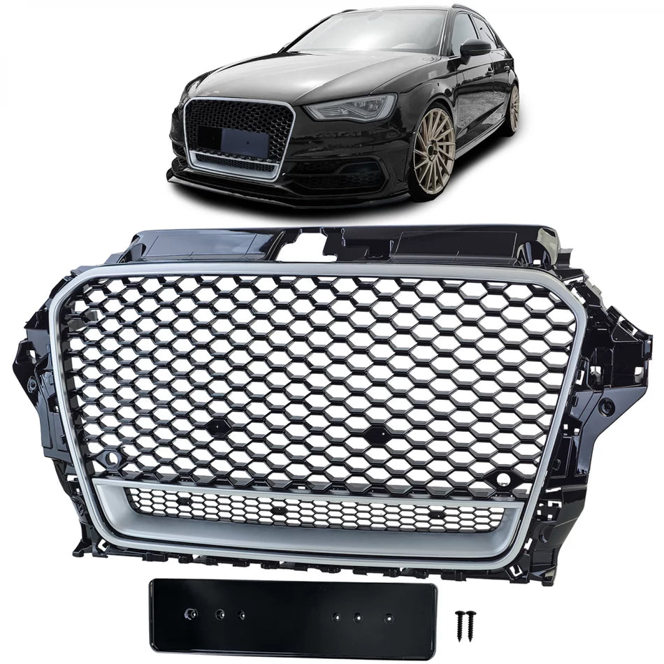 Griglia Sportiva Nido D'ape Nero Lucido Argento per Audi A3 8V 12-16
