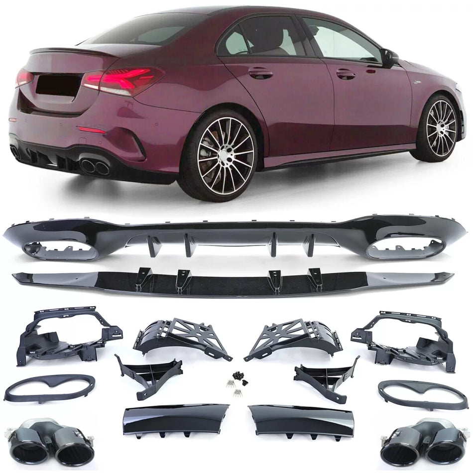 Diffusore Posteriore Sport con Terminali Neri per Mercedes Classe A V177 19-25