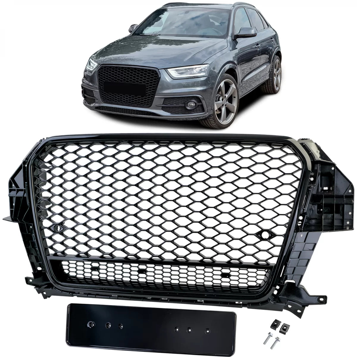 Griglia Sportiva Nido D'ape Nero Lucido per Audi Q3 8U Pre-facelift 11-15