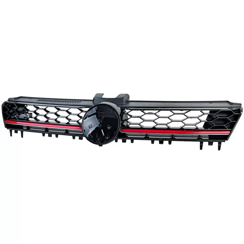 Griglia Anteriore Sportiva Nido D'ape Nero Lucido con Bordo Rosso per VW Golf 7