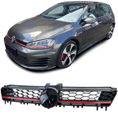 Griglia Anteriore Sportiva Nido D'ape Nero Lucido con Bordo Rosso per VW Golf 7