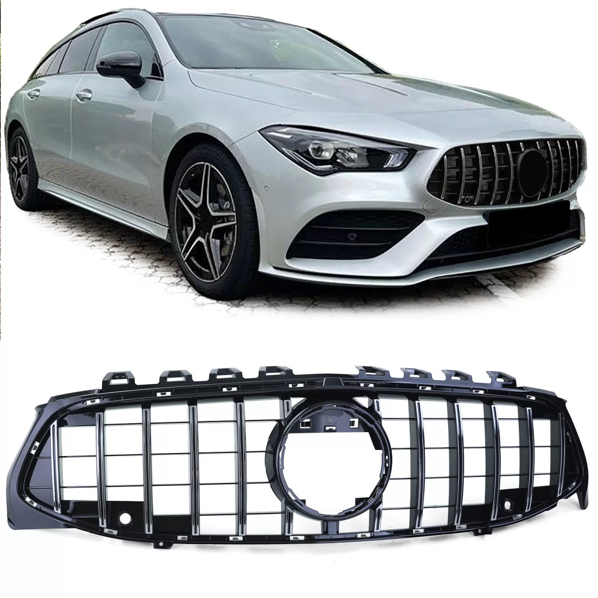 Griglia Radiatore Sportiva Nera Lucida con Cromature per Mercedes CLA X118 (dal