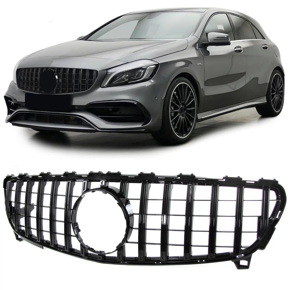 Griglia Radiatore Sportiva Nero Lucido per Mercedes Classe A W176 Facelift 15-18